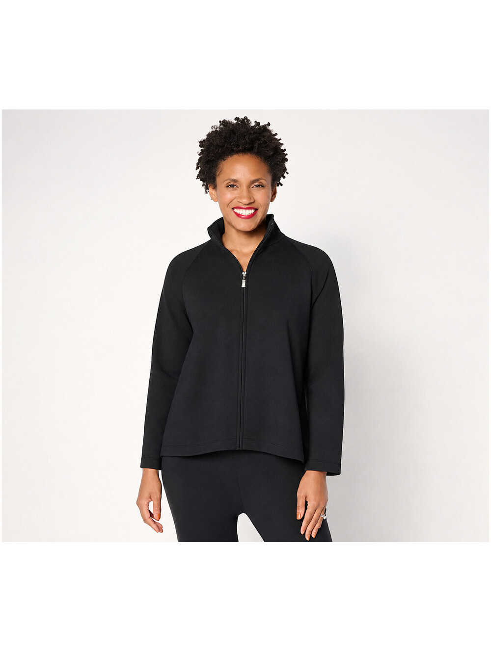 Women with Control Casa Cozy Zip Front Jacket Black, Size 1X
